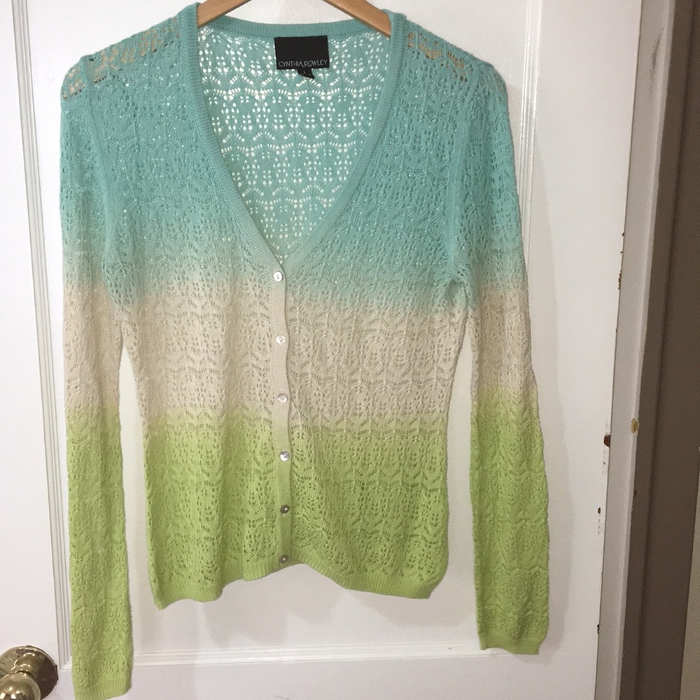 Tri Colored Ombré Crochet Cardigan size Large